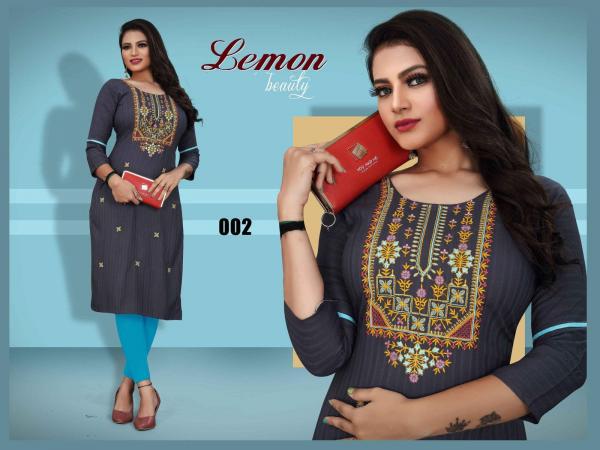 Trendy Lemon Rayon Designer Kurti Collection